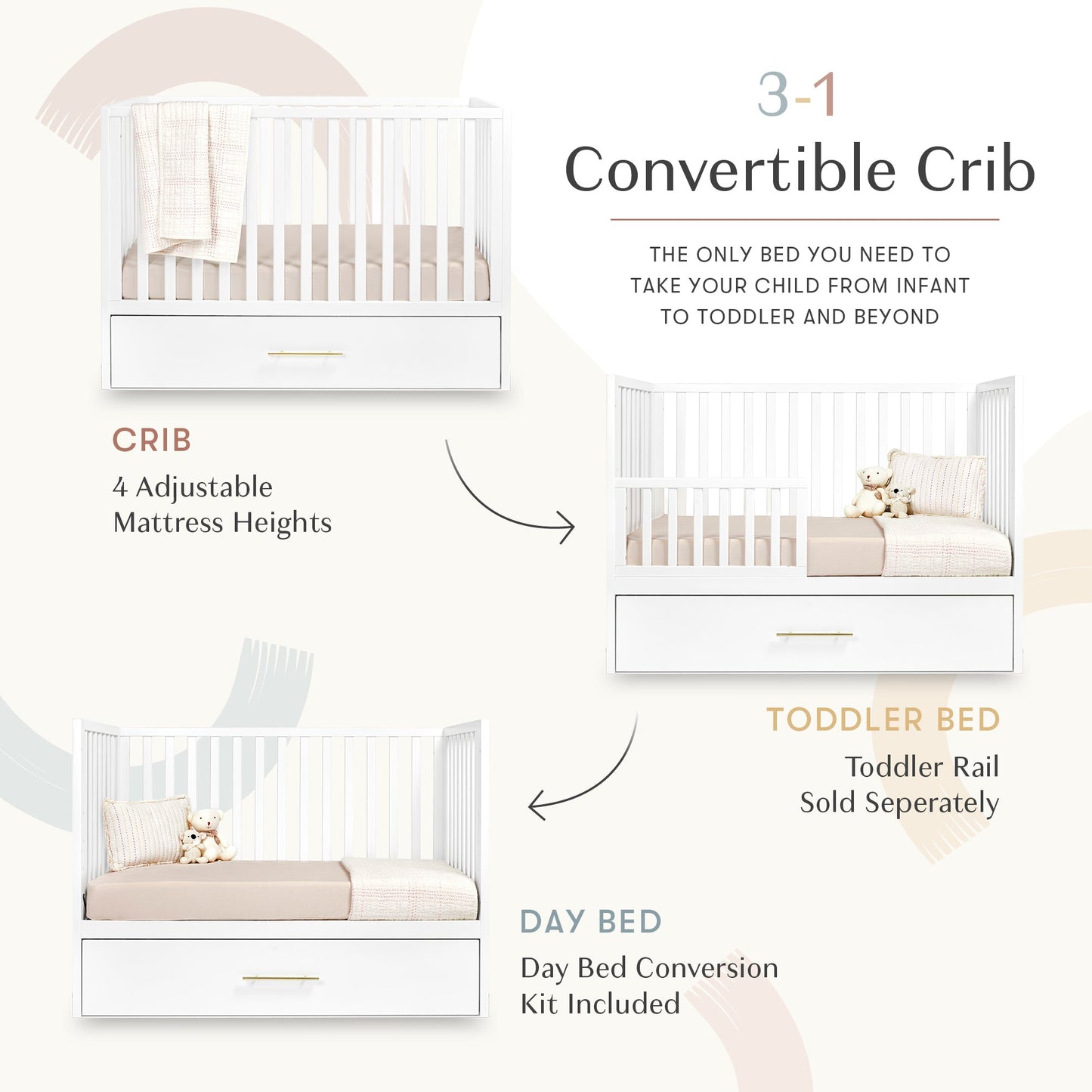HushCrib 3-in-1 Convertible Crib With Trundle
