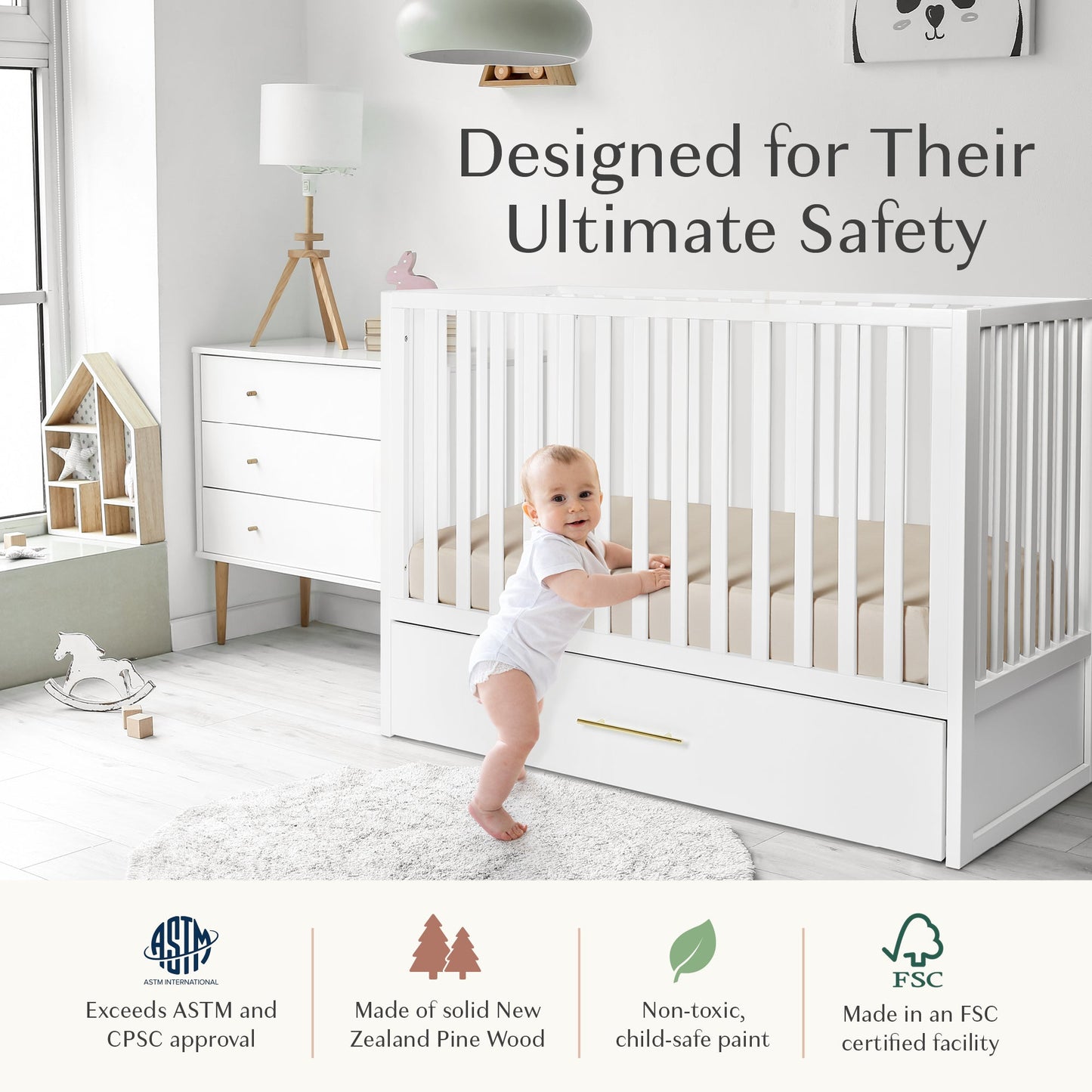 HushCrib 3-in-1 Convertible Crib With Trundle