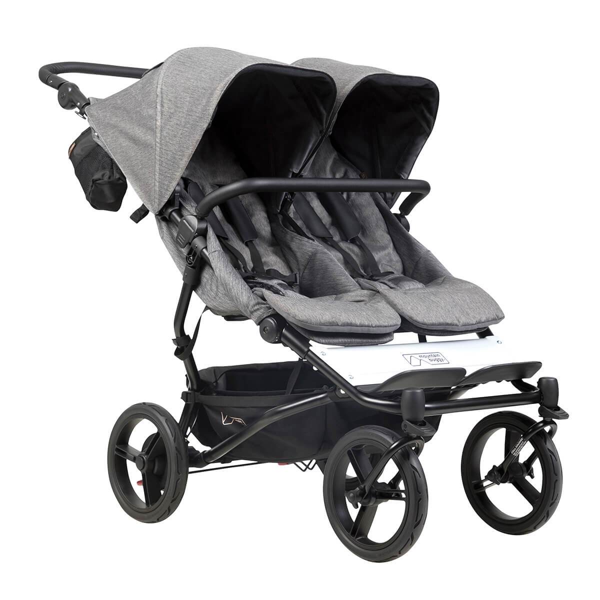 grey double stroller Mountain Buggy Duet Luxury Herringbone Stroller