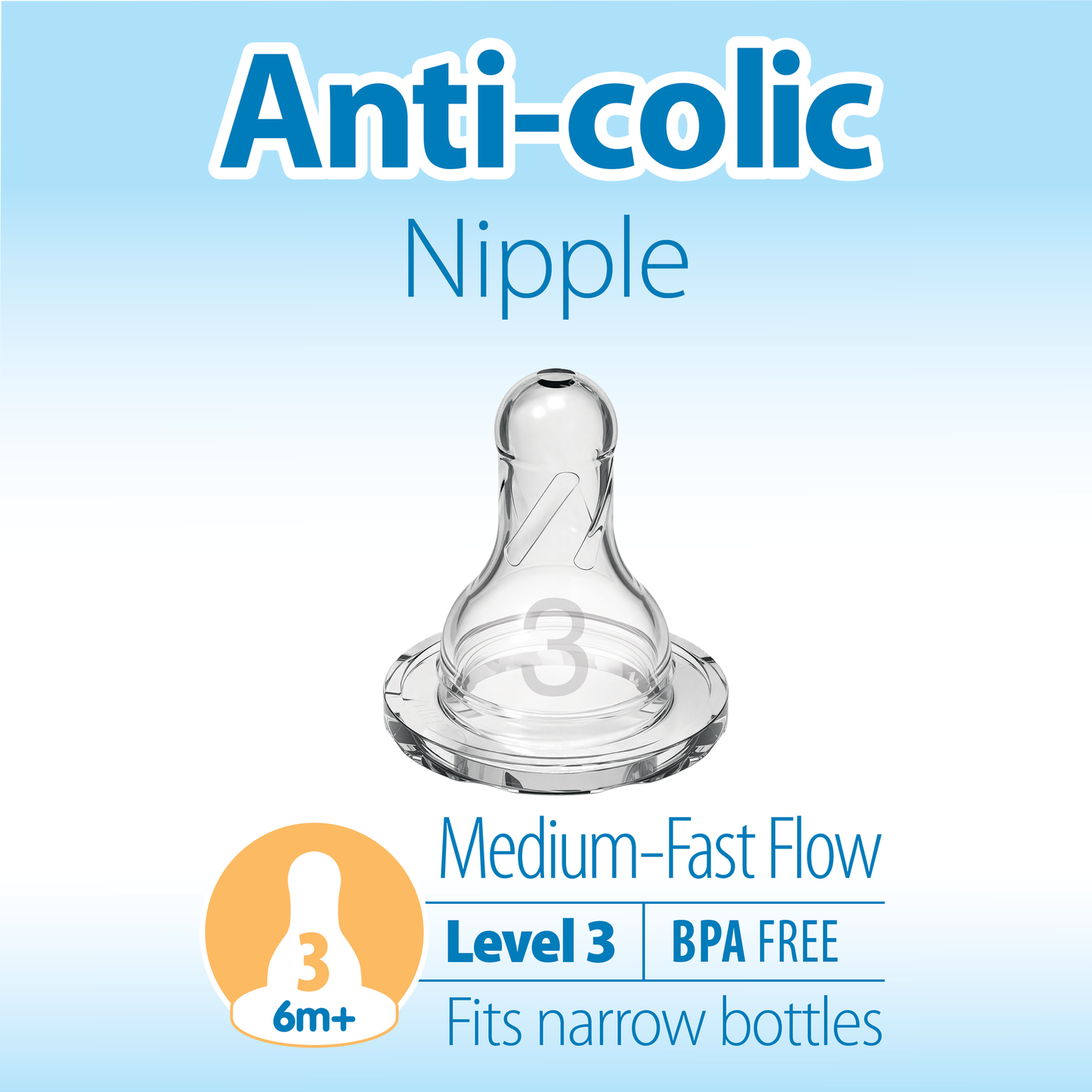 Dr. Brown's Natural Flow Narrow Baby Bottle Silicone Nipple | 2-Pack