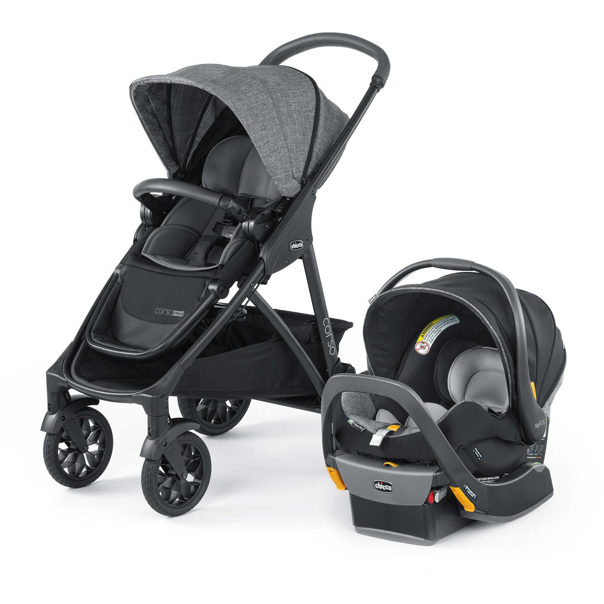 Chicco Corso Primo ClearTex Travel System Aspen Swaddles Baby