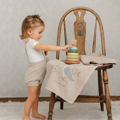 Peluche Knit Cross Stitch Blanket and Bonnet Set