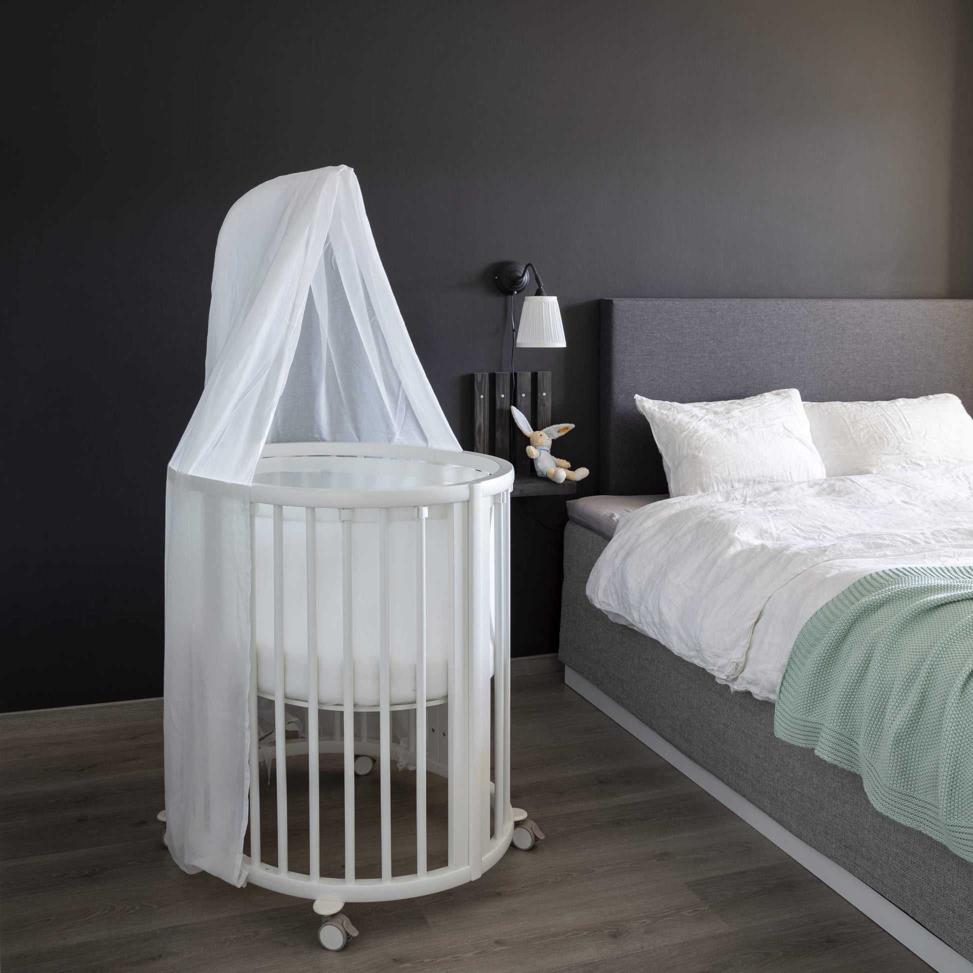 stokke sleepi mini hazy grey Stokke Sleepi Mini Bundle V3 – Swaddles Baby