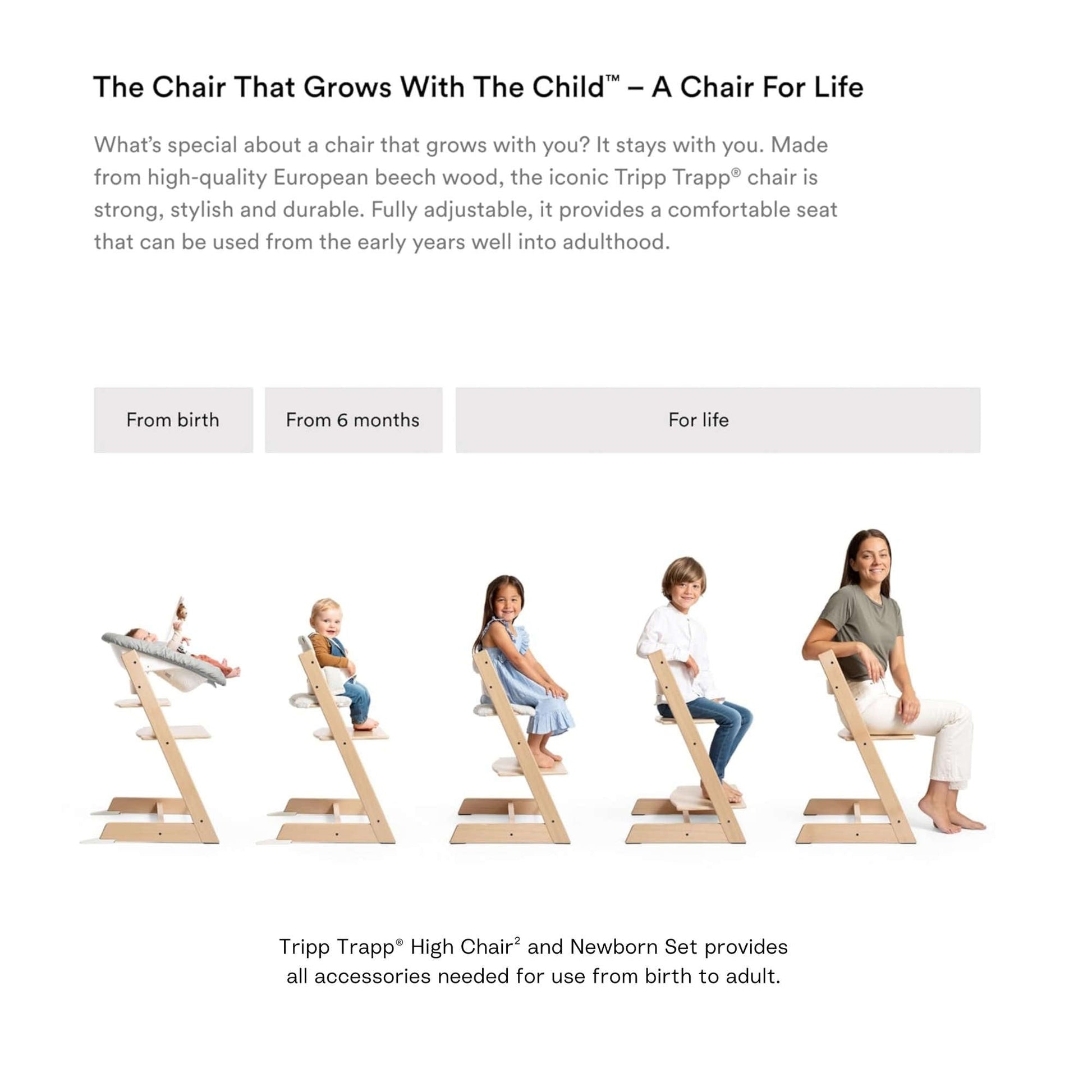 stokke tripp trapp high chair weight limit Stokke Tripp Trapp High Chair² with Cushion, Tray and Newborn Set, Natural + Nordic Grey Cushion