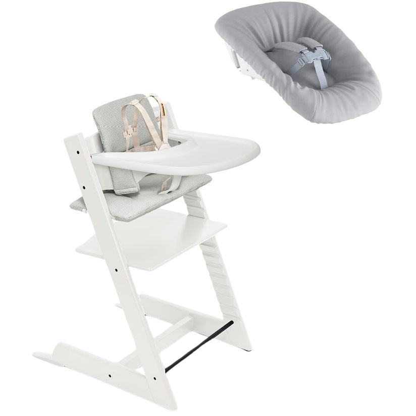 stokke tripp trapp newborn set beige Stokke Tripp Trapp High Chair² with Cushion, Tray and Newborn Set, White + Nordic Grey Cushion