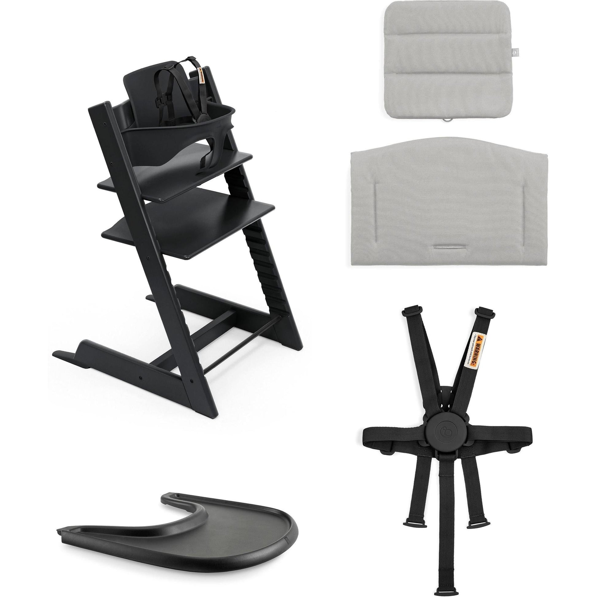 stokke tripp trapp mickey Stokke Tripp Trapp High Chair² with Cushion + Tray, Black + Anthracite Cushion, Black Tray