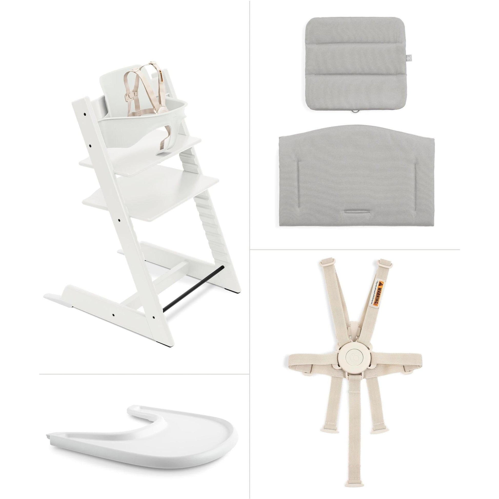 stokke tripp trapp high chair baby set Stokke Tripp Trapp High Chair² with Cushion + Tray, Whitewash + Anthracite Cushion, White Tray
