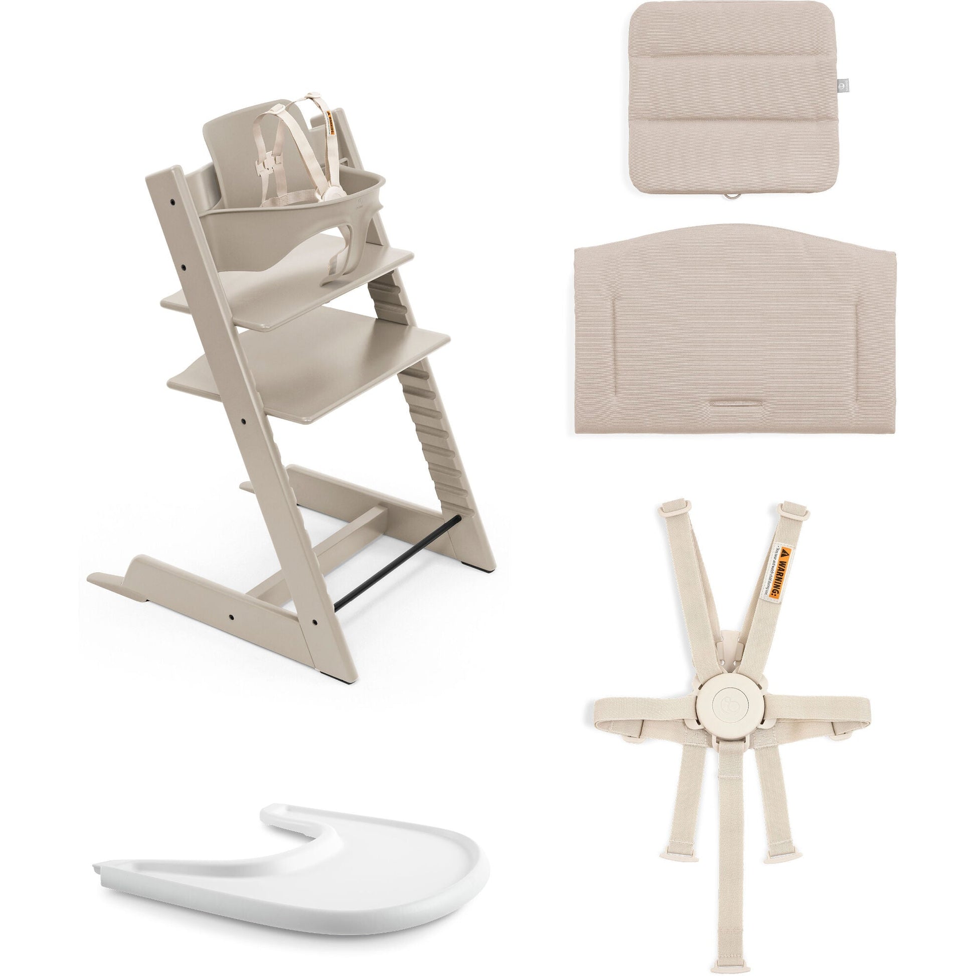 stokke stolica Stokke Tripp Trapp High Chair² with Cushion + Tray, Whitewash + Anthracite Cushion, White Tray
