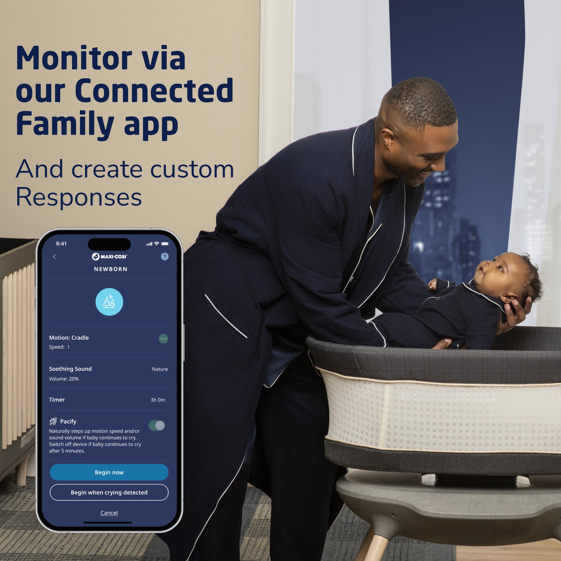 maxi-cosi connected home soothe night light & sound Maxi-Cosi Kindred Starling Smart Bassinet – Swaddles Baby