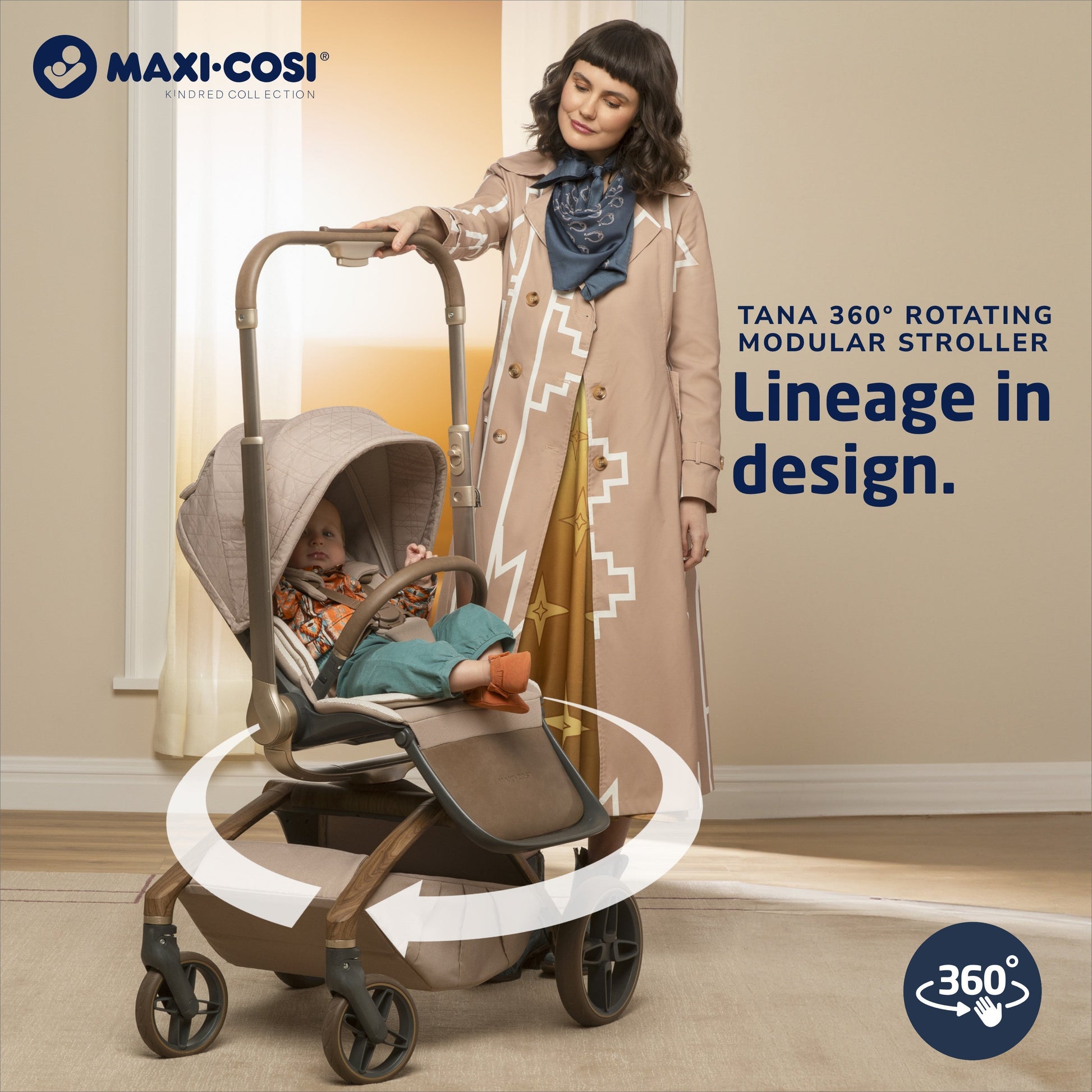maxi cosi baby stroller Maxi-Cosi Kindred Tana 360 Rotating Modular Stroller Natural Heritage