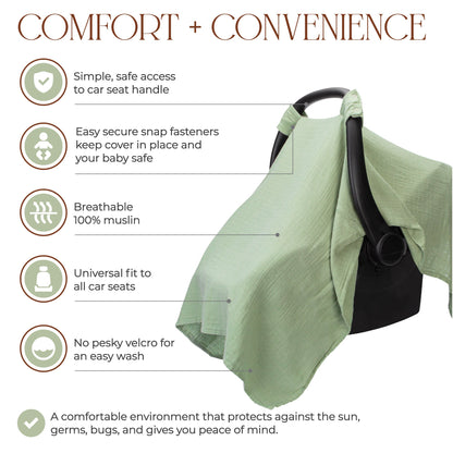 Comfy Cubs Baby Muslin Car Seat Cover