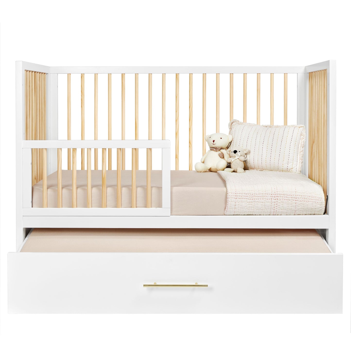 HushCrib 3-in-1 Convertible Crib With Trundle and Mattress Bundle