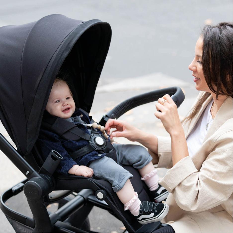 The Joolz Hub+ from Mega babies has a 5-point safety harness for extra protection.