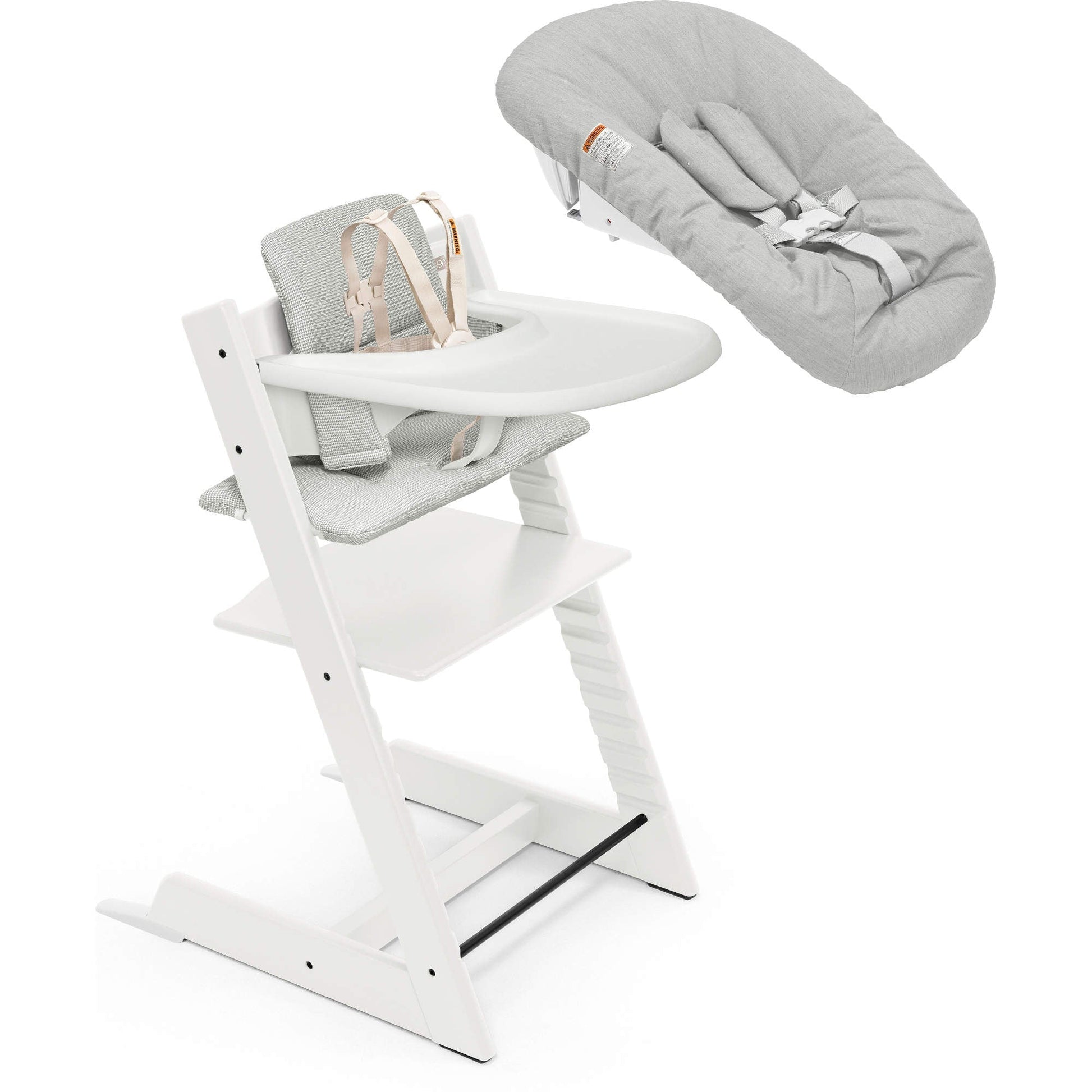 stokke tripp trapp high chairs Stokke Tripp Trapp High Chair² with Cushion Tray and Newborn Set, White + Anthracite Cushion, White Tray, Newborn Set