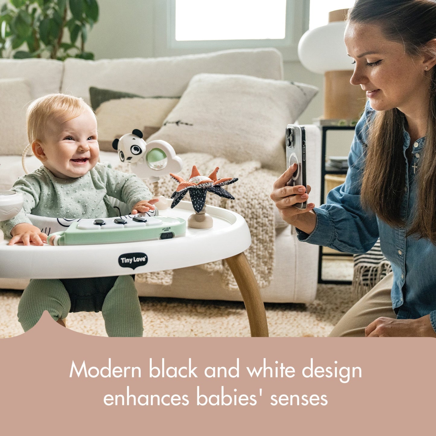 Tiny Love 5-in-1 Stationary Activity Center | Black & White Décor Collection