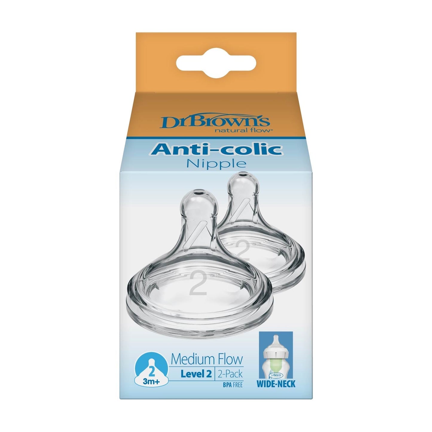 Dr. Brown's Natural Flow Wide Neck Baby Bottle Silicone Nipple | 2-Pack