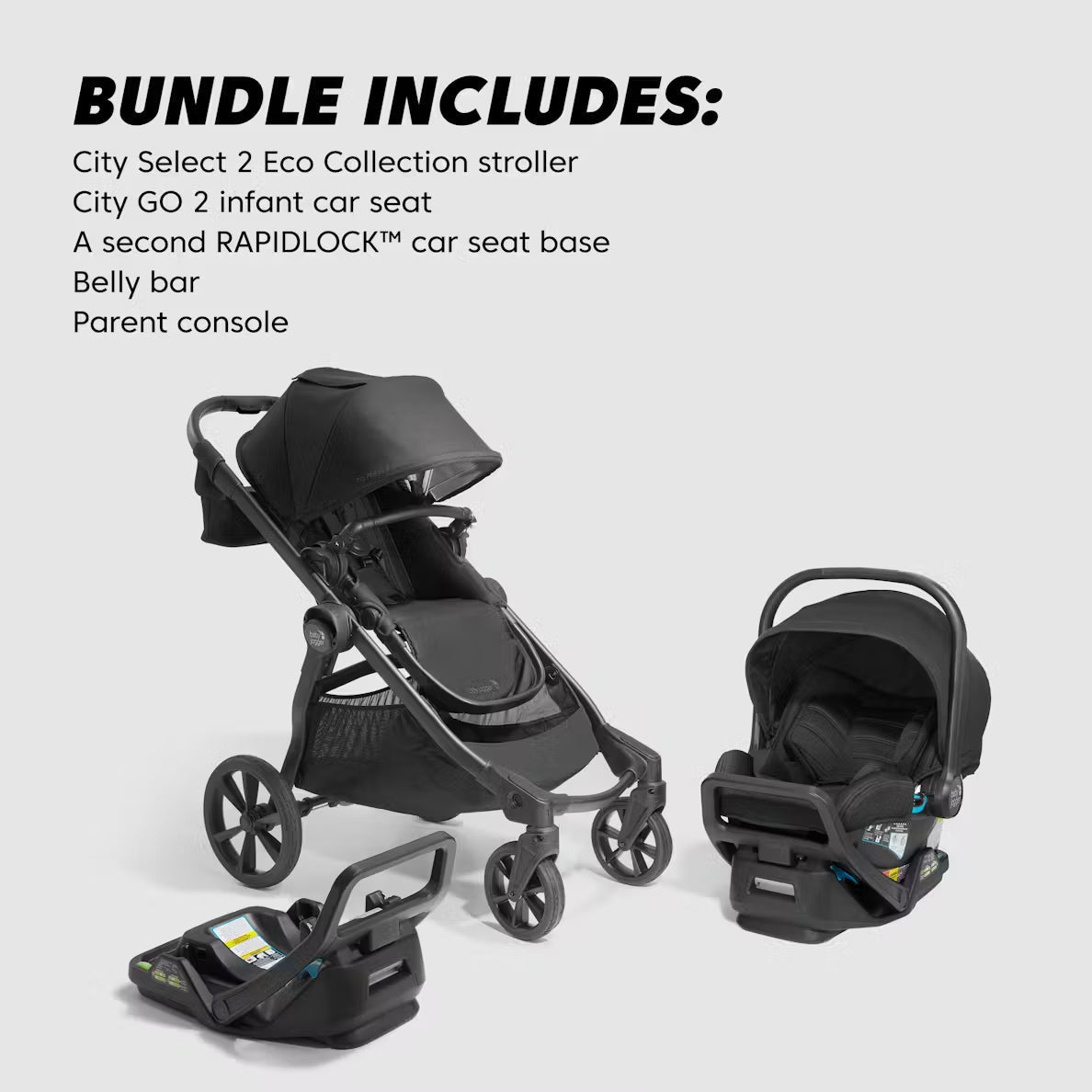 Baby Jogger City Select 2 Travel System + Infant Essentials Bundle | Eco Collection