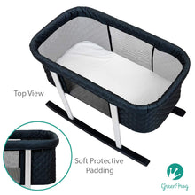 Load image into Gallery viewer, Each Green Frog bassinet from Mega babies, has a lightweight aluminum frame making it easily transportable.
