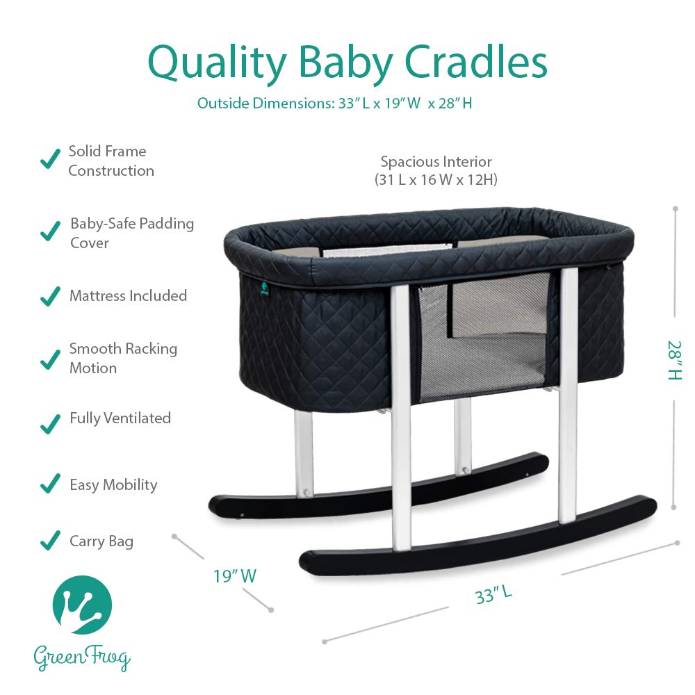 Your baby will rest comfortably in the Mega babies’ Green Frog bassinet until 6 months.