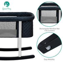 Load image into Gallery viewer, The Green Frog bassinet sold by Mega babies, has a rectangular netted window for ventilation.
