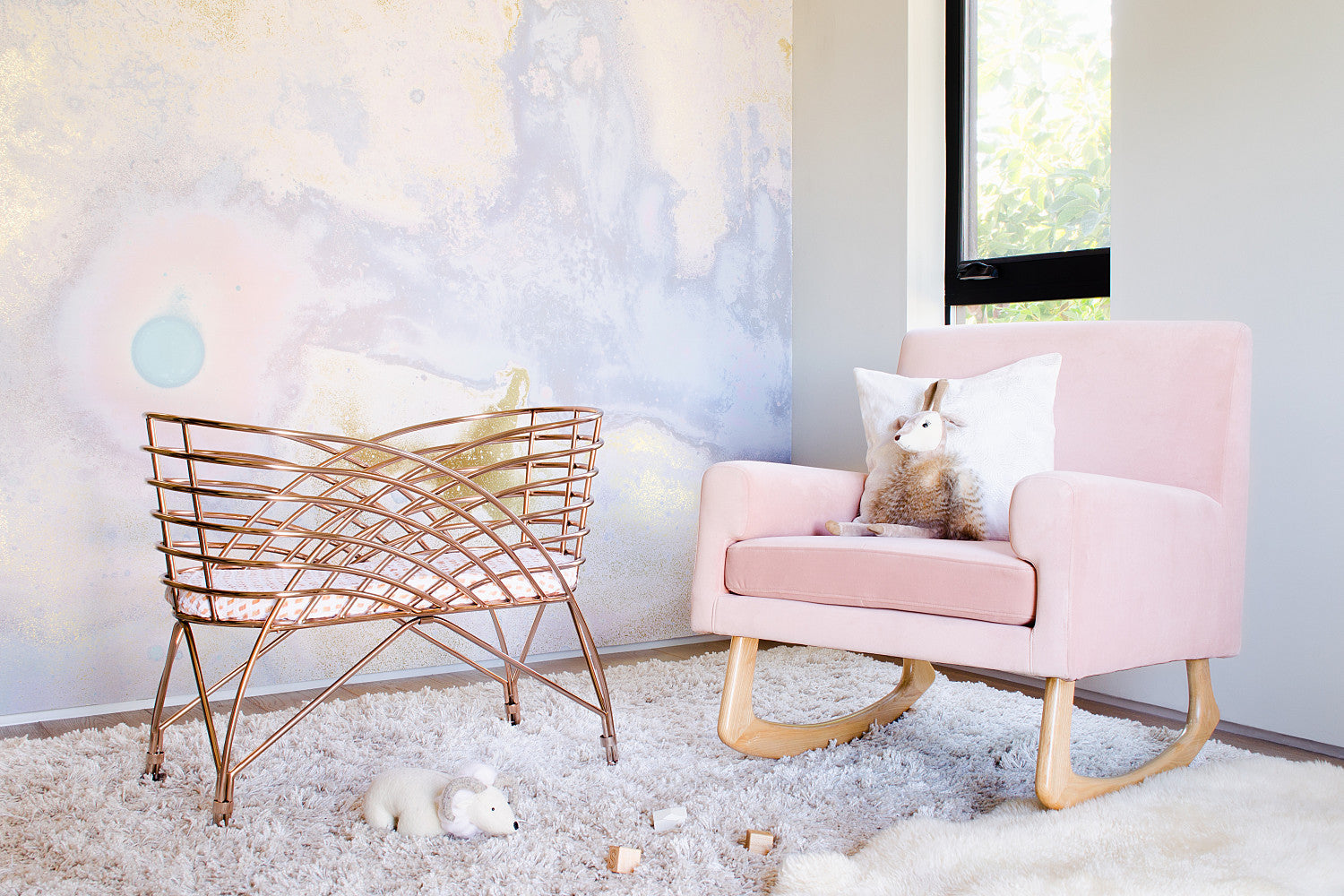 Nursery Works Aura Metal Baby Bassinet - Rose Gold - Mega Babies