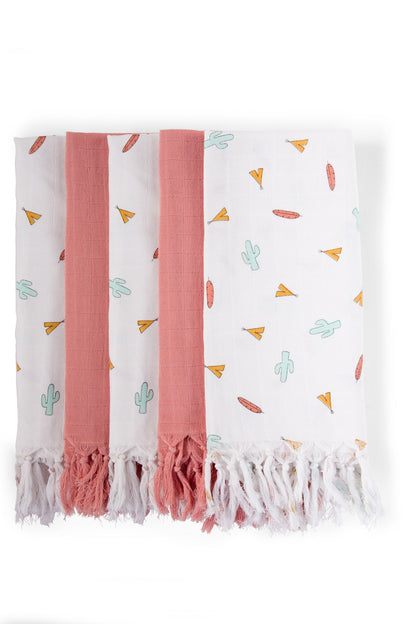 Childhome Pack of 5 Tipi Nude Cotton Cloths With Fringes