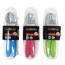 Load image into Gallery viewer, Innobaby Din Din SMART EZ Grip Spoon &amp; Fork Set with Case

