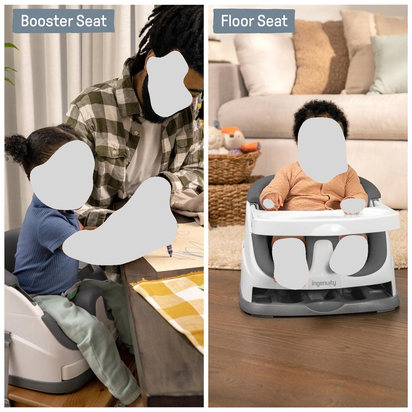 Ingenuity Baby Base 2-in-1 Booster Feeding and Floor Seat with Self-Storing Tray