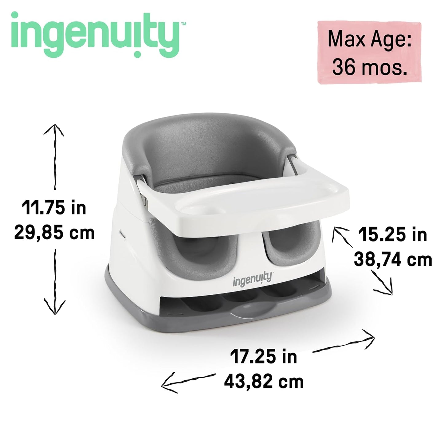 Ingenuity Baby Base 2-in-1 Booster Feeding and Floor Seat with Self-Storing Tray
