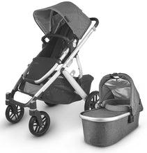 Load image into Gallery viewer, Select a black leather handlebar and charcoal fabric for Mega babies&#39; Vista V2.
